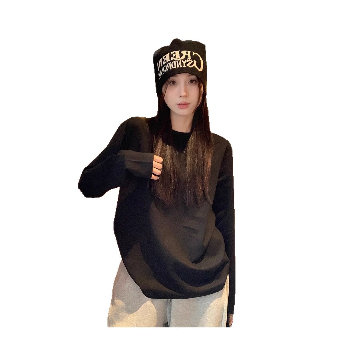 Comercio exterior explosivo primavera / otoño camiseta de manga larga mujer nuevo color sólido suelto con camiseta de base ropa de mujer coreana chaqueta superior