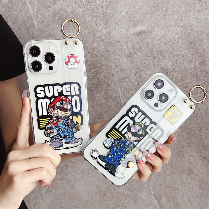 Transparent phone case for Samsung Galaxy A14 wrist strap red and green Mario A13/a12/A53 easy to carry 7