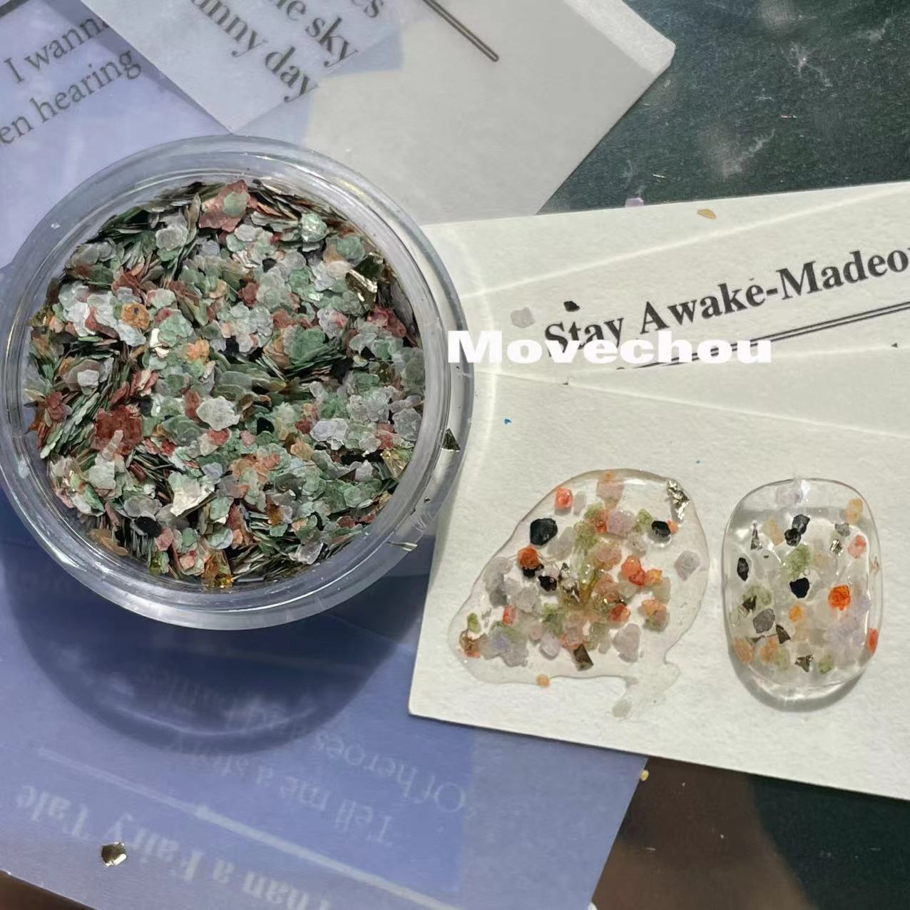Korean Style ins Niche Fire Paint Manicure High-end Atmosphere Terrazzo Material Glue Flat Replacement Dried Flower Rock Piece Jewelry