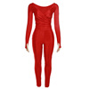 Autumn sexy overall, trousers, sports suit, European style, V-neckline, high waist, tight