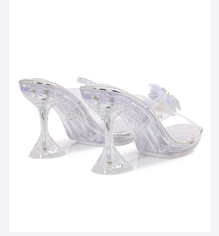Sandal nữ quai ngang gót ly trong suốt đính hoa đá lấp lánh, gót 6–8 cm — Vàng Sâm Banh, bạc chi tiết 21