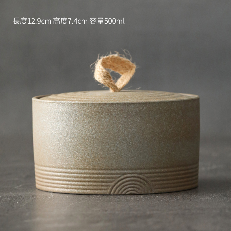 Tarro de té de gres hecho a mano de estilo japonés creativo mango de cuerda de cáñamo Almacenamiento de cerámica productos secos tarro sellado tarro de envasado de té