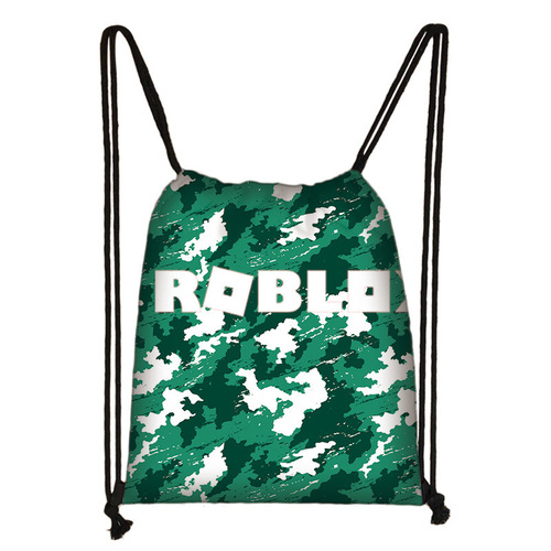 Roblox Branded Polyester Printed Large Capacity Drawstring Bag, Portable Dual-Shoulder Backpack Study Bag