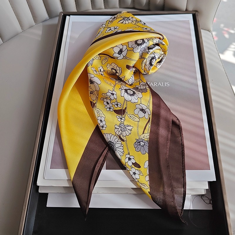 Moda universal 70cm toallas cuadradas francesas margaritas flores de seda simulación bufandas de seda bufandas de azafata accesorios uniformes
