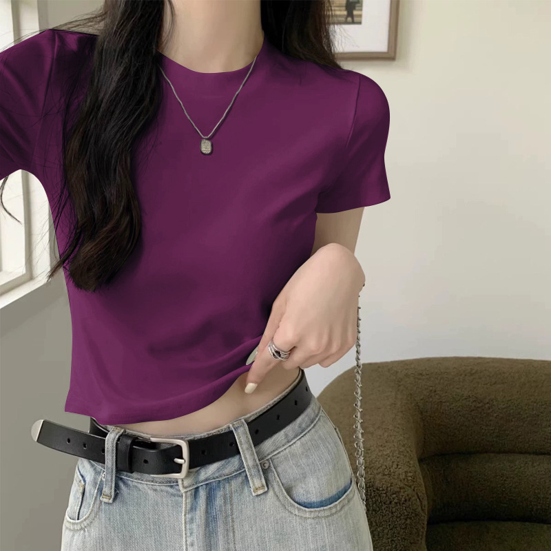 Shoulder Cotton Short-sleeved T-shirt Women's Summer New Niche Design Sense Short Top Spice Girl Style Slimming Base Shirt