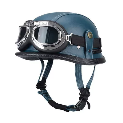 Retro Half Helmet, Harley Men's, Motosiklet dəbilqələri - m55-56-blue-silver-frame-harley-mirror-limited-time-carnival