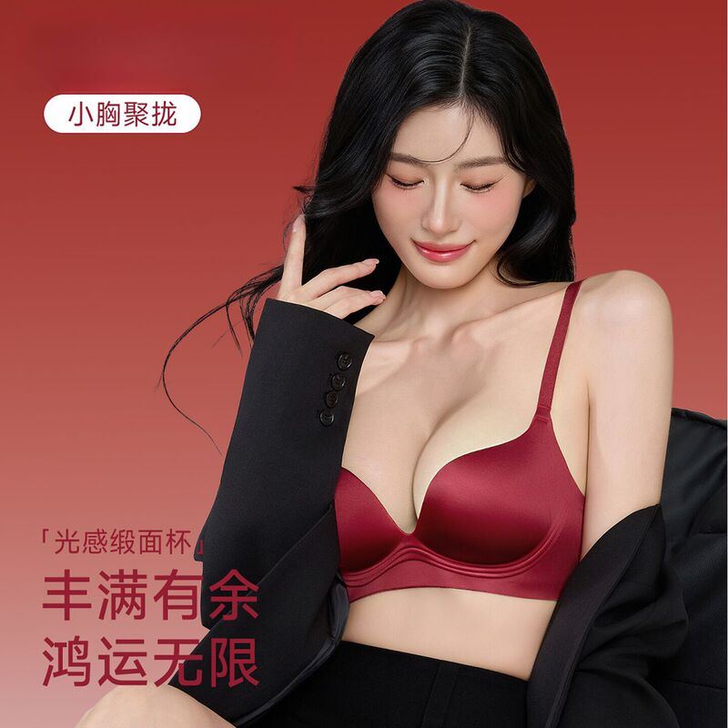 Original Satin Lingerie for Women, Red Wedding Bridal Bra for Small Busts, Enhancing and Sexy French Style, Good Luck Bra for the Year of Birth