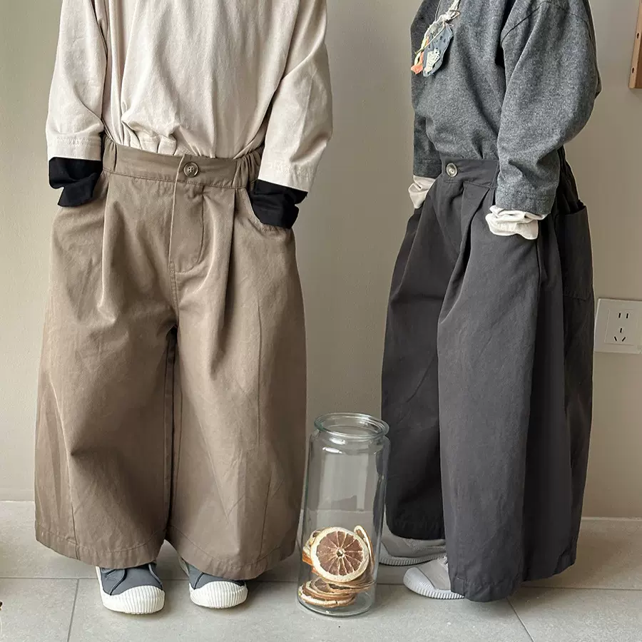 佳叶童品2025儿童秋季新款净色棉布直筒裤男女宝宽松西装裤阔腿裤
