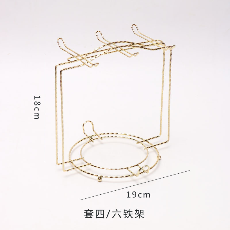 Seis tazas platillo taza de café estante taza de cerámica oro creativo estante de hierro tallado encaje rack de almacenamiento fabricante europeo