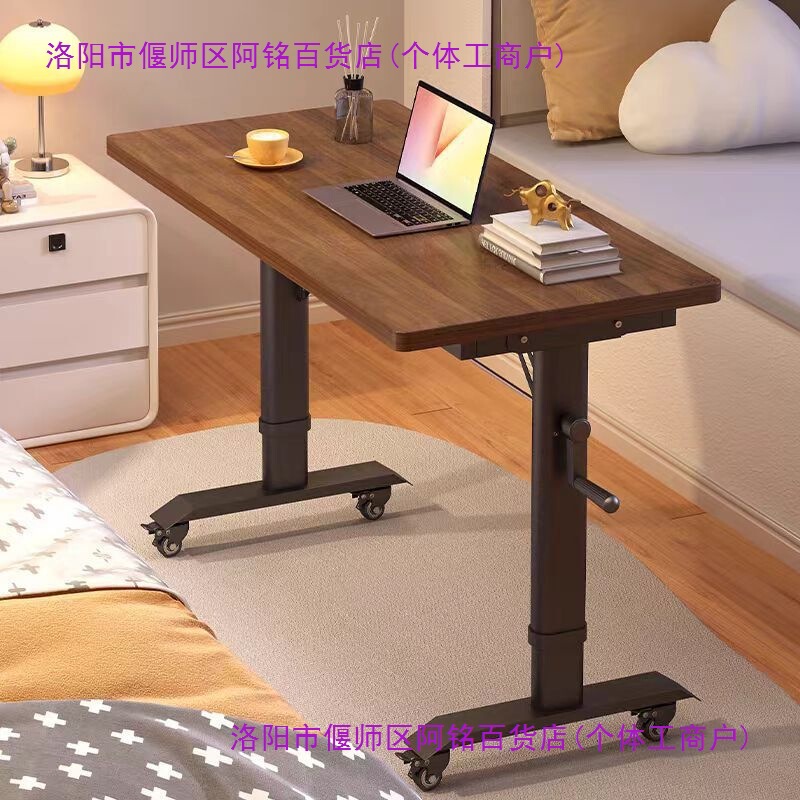 Desk Bedside Home Floor-Standing Student Simple and Durable Mobile Hand-Operated Adjustable Workbench Heightened Bedside Computer Table