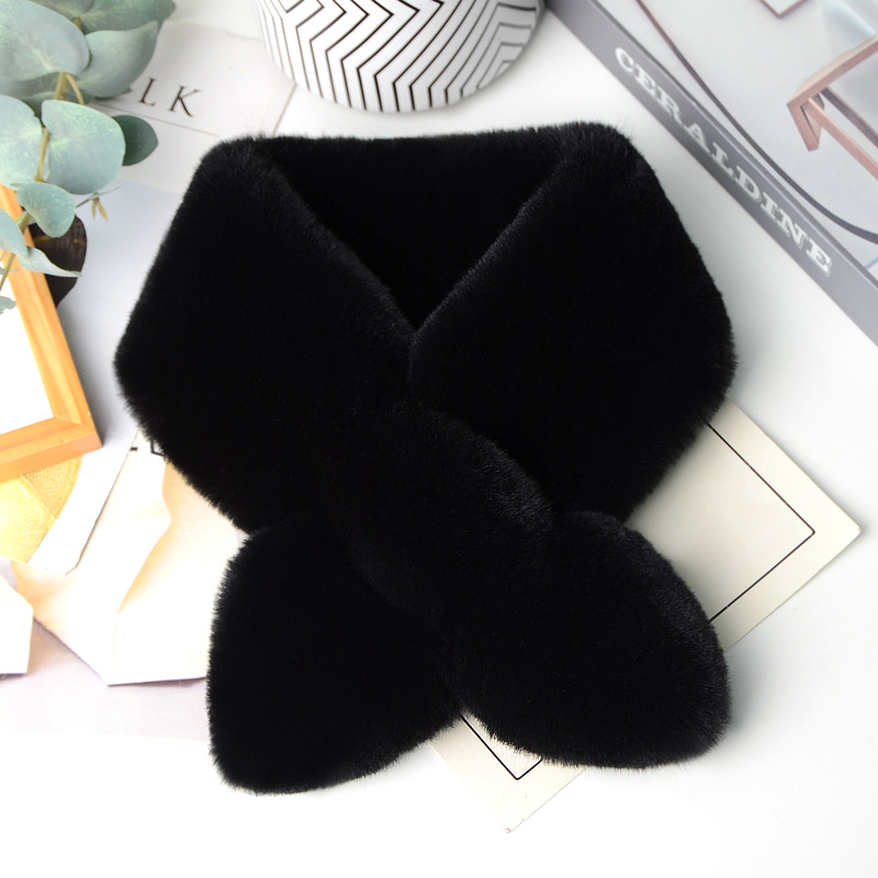 Bufanda de felpa mujer engrosada invierno cálido nuevo babero de doble cara imitación piel de conejo rex cuello protección coreano unisex