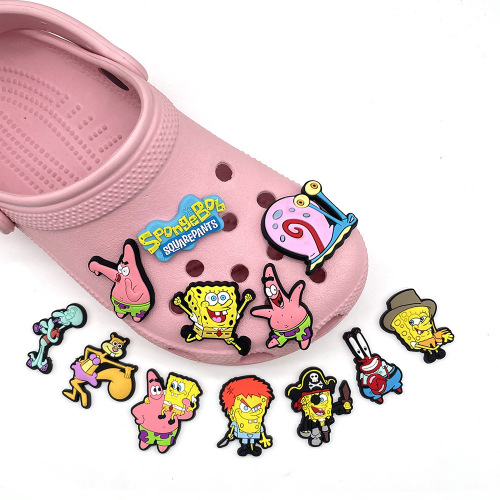 Cute Cartoon Spongebob Series Crocs Shoes Flower Shoe Buckle Beach Garden Shoe PVC Soft Rubber Decorative Buckle