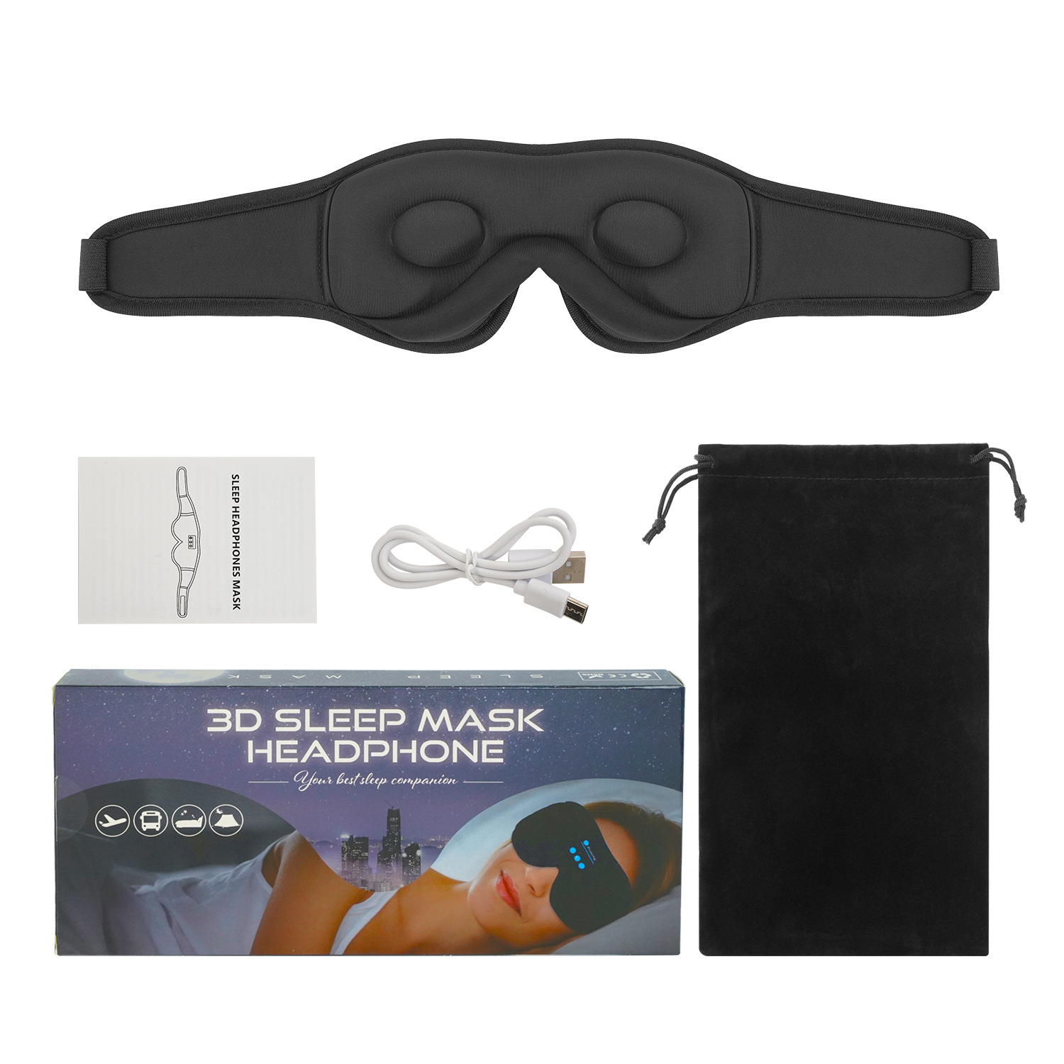 Venta caliente transfronteriza nueva 5.3 máscara de ojos Bluetooth máscara de ojos de música inteligente inalámbrica máscara de ojos sombreada para dormir venta directa de fábrica