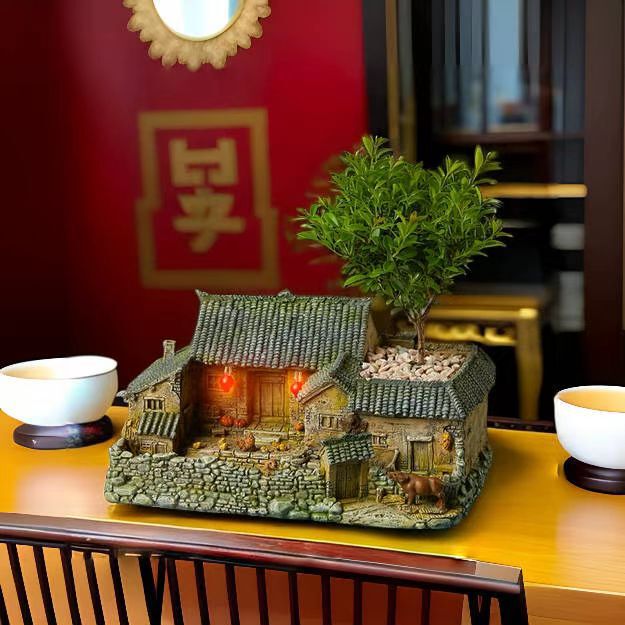 复古怀旧摆件建筑农家小院老房子模型客厅装饰桌面盆栽微景观造景|undefined