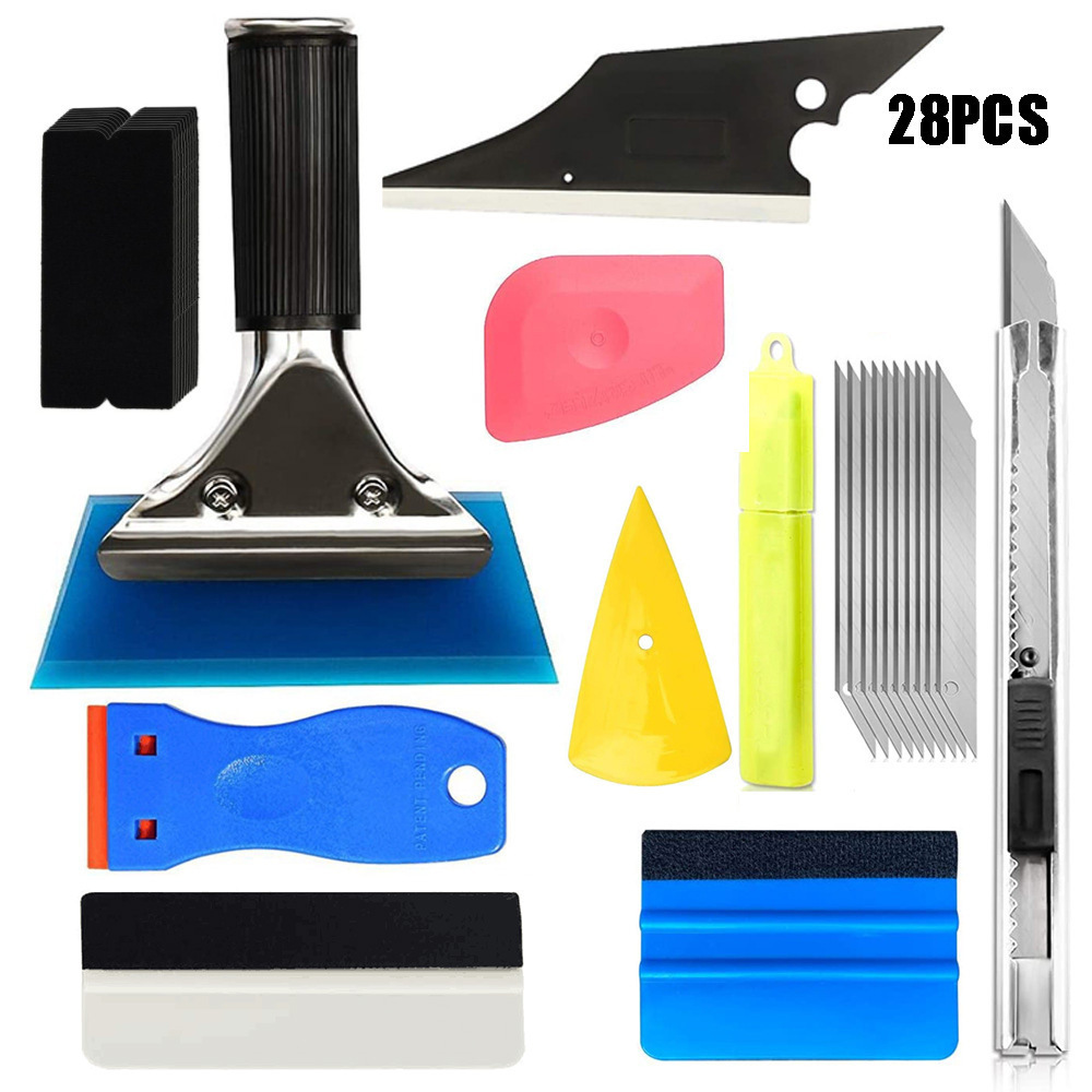 28件套车窗汽车贴膜套件不锈钢刮刀双面刮板美工刀毛毡贴组件
