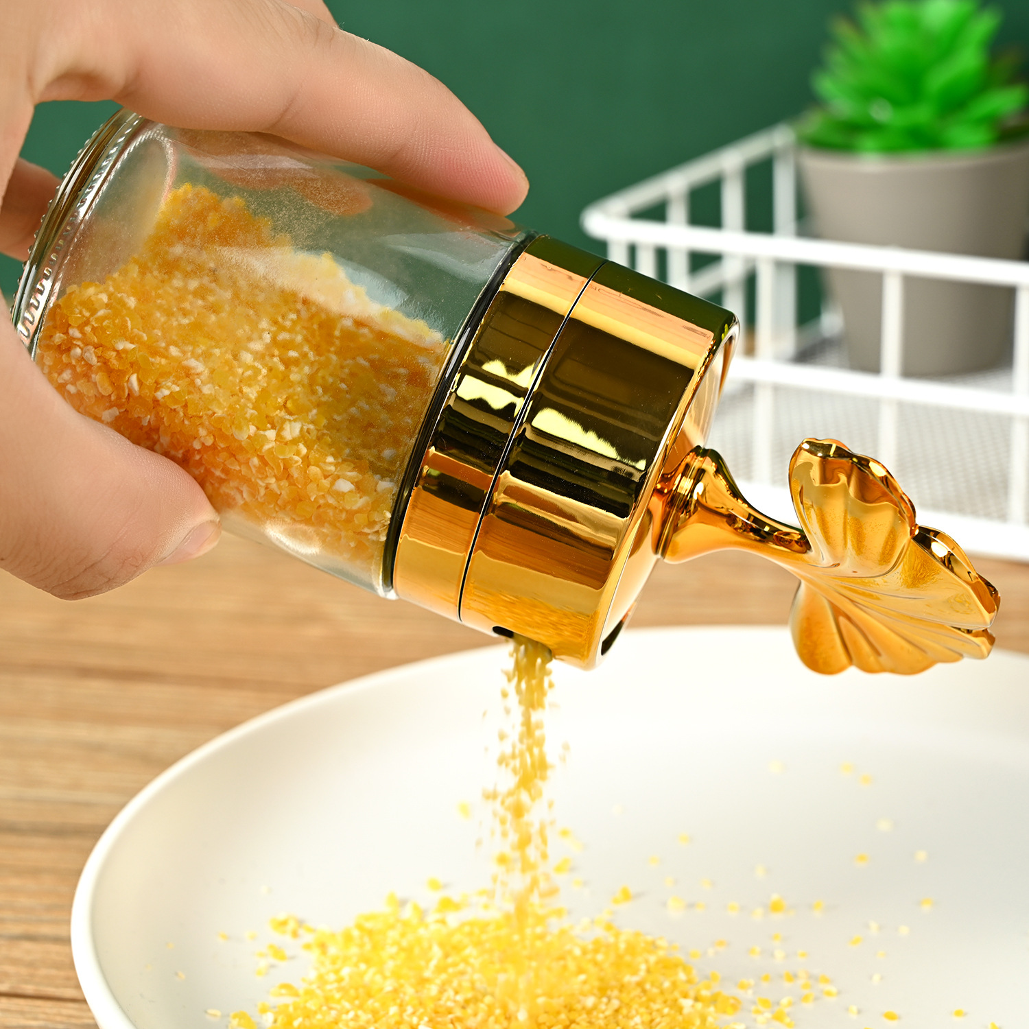 Nueva cocina sellada ginkgo hoja condimento botella hogar frasco de sal vidrio condimento botella condimento caja MSG condimento botella