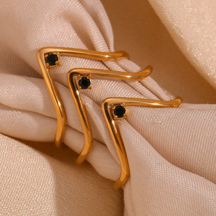 European and American Fashion Simple Stylish Internet Celebrity Ring Stainless Steel Plated 18K Gold Ultra-Fine V-Shaped Micro-Embedded Diamond Ring for Women