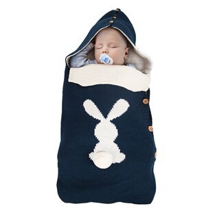 INS new European and American solid color baby knitted rabbit button sleeping bag outdoor stroller wool baby sleeping bag in stock