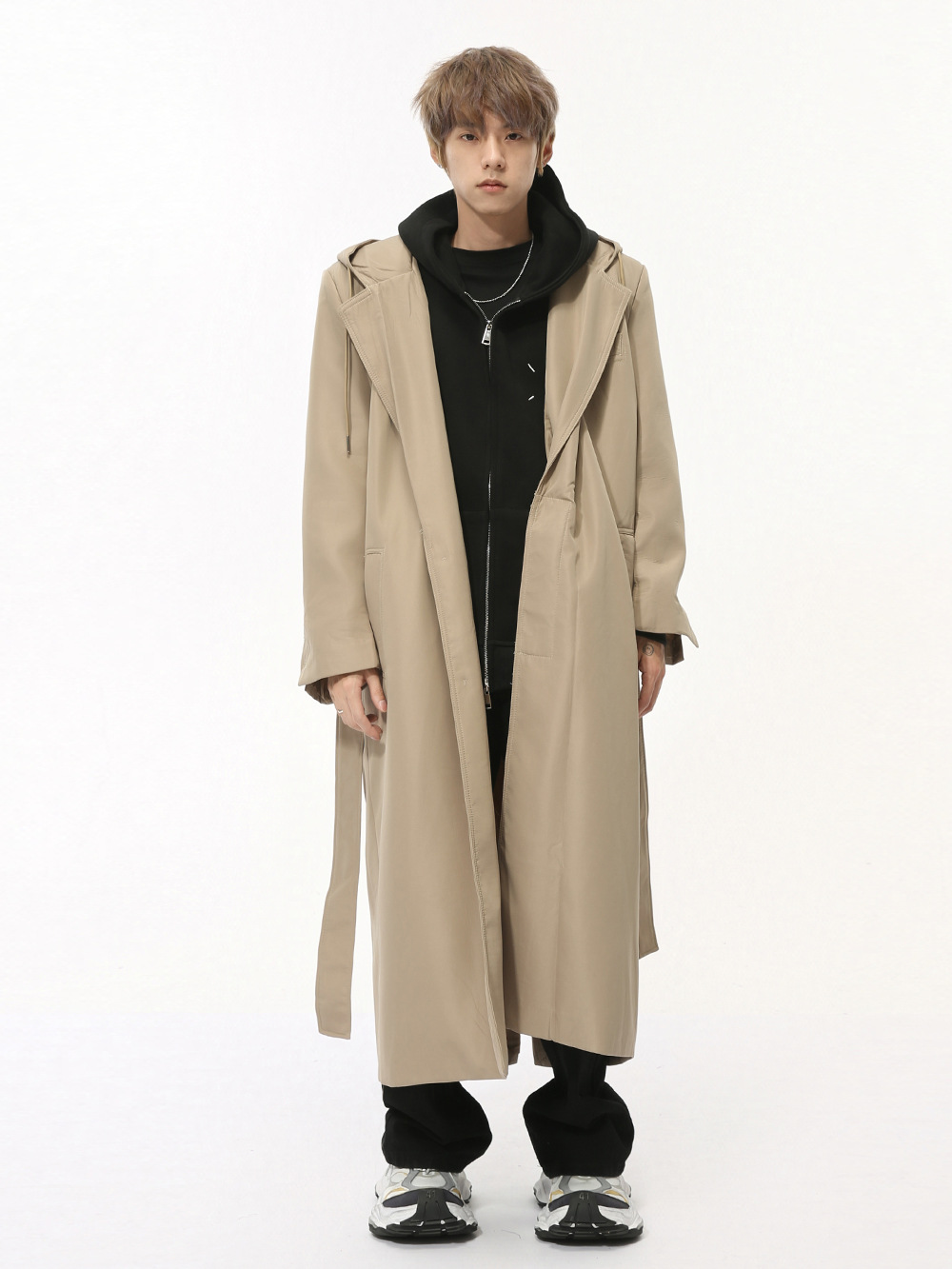 MTLCLOTHES Hombres| Nuevos productos de otoño coreanos temperamento simple sobre la rodilla correa de hombro abrigo casual