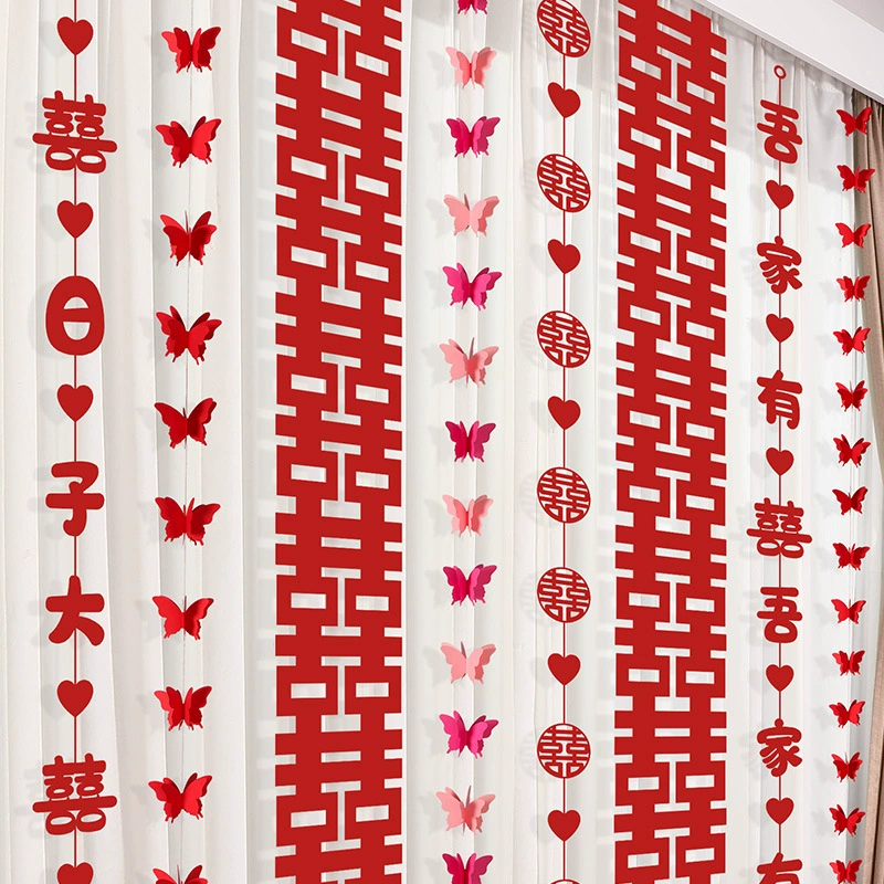 Свадебный номер меблированные шторы декоративные длинные полосы счастливых слов новый дом эркер спальня свадебный подарок бабочка тянет цветы для мужчин и женщин