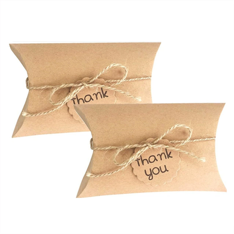 50pcs крафт-бумага подушка конфеты коробка свадебная подарочная коробка коричневое сердце в форме пустых этикеток для вечеринок декоративная пенька