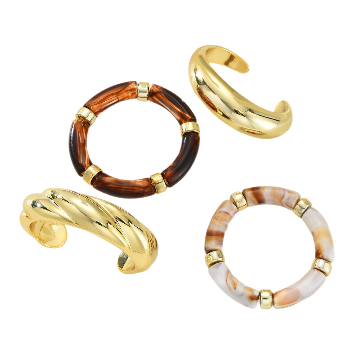 Europa y América venta cruzada espejo amplio borde abierto brazalete personalidad CCB brillante brazalete acrílico conjunto de 4 piezas