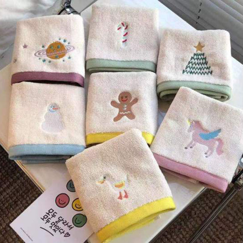 Class A non-dyed embroidered household towel bath towel ins cotton children's cartoon face wash square towel face towel factory Class A non-dyed embroidered household towel bath towel ins cotton children's cartoon face wash square towel face towel factory