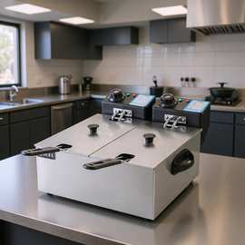 丰越4L+4L双缸筛炸胶头电炸炉扒炉油炸锅小炸炉220V/110V铁板烧