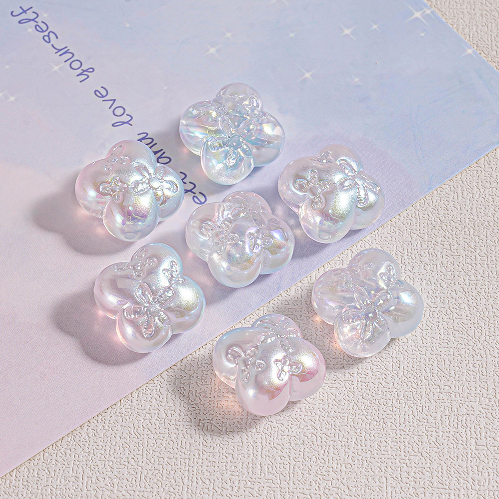 Cadena de teléfono con cuentas de trébol de cuatro hojas de colores, con diseño estampado y chapado en color, material de bricolaje para decoración, piezas pequeñas de ABS.