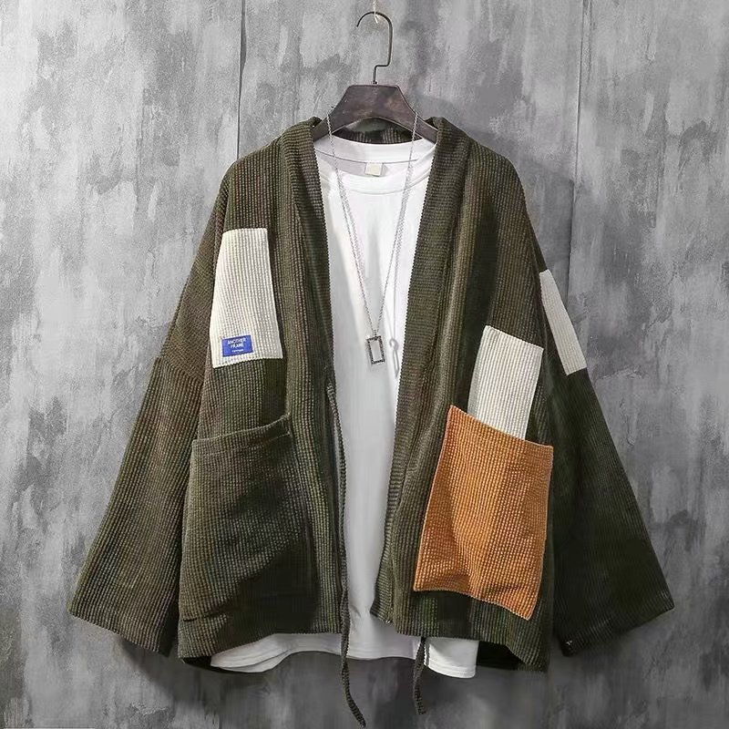 Japanese retro corduroy shirt jacket men's 2022 spring and autumn new trend lazy wind loose big pocket top