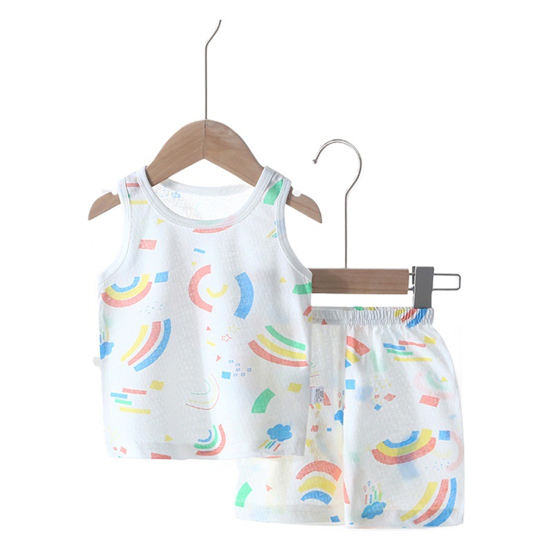 Bebé chaleco traje verano fino bebé algodón sin mangas homewear pantalones cortos niños y niñas pijamas desgaste del verano