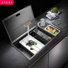 阿萨斯厨房不锈钢洗菜盆大单槽纳米隐藏式吧台中岛台水吧台水槽
