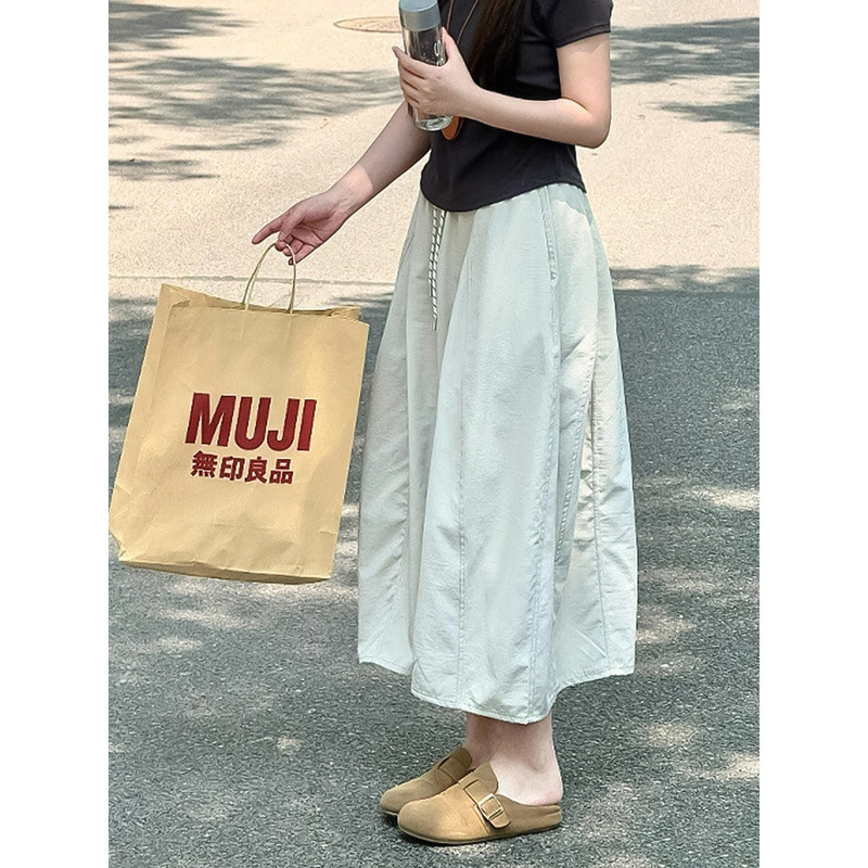 Off-White Pumpkin Skirt for Women, Summer 2026 New Style, High-Waisted Loose A-Line Long Skirt, Petite Casual Workwear Half Skirt