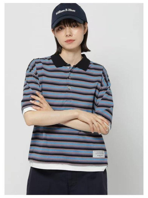 niko and ニコ サマー新作 レディース 半袖 カレッジ風 ストライプ ポロシャツ Tシャツ トップス 234891|undefined
