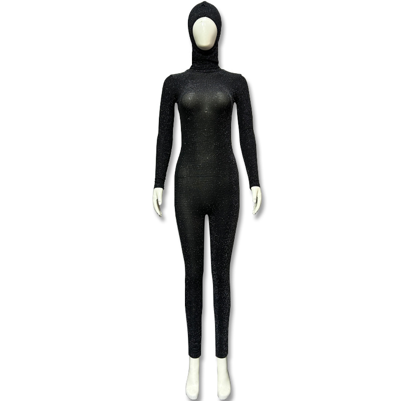 Mono con Capucha Ajustado de Manga Larga y Cuello Alto, Estilo Europeo y Americano, Sexy y Brillante, sin Espalda, Moda Otoño 2022, Venta al por Mayor image 6