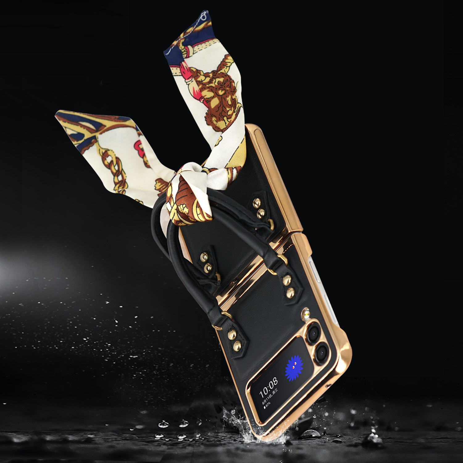 厂家直供适用Galaxy Zflip 3折叠手机时尚丝巾手提全包防摔保护壳