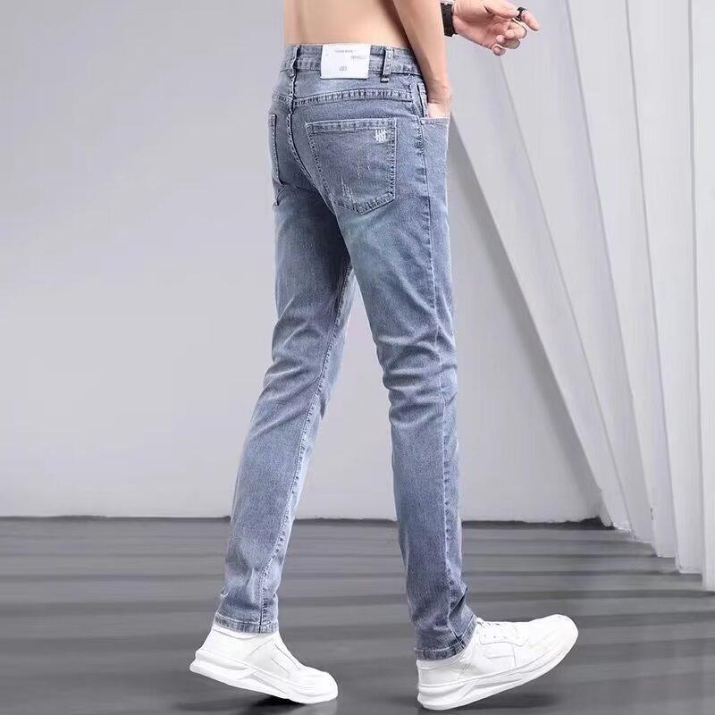 Men's Slim Fit Stretch Denim Jeans Trendy Versatile Blue Pants_voghion.com