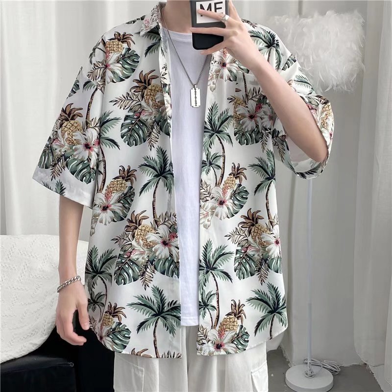 Hong Kong estilo Retro Vintage floral camisa manga corta Estilo Hawaiano tailandés diseño Ruan guapo camisa suelta para hombres y mujeres