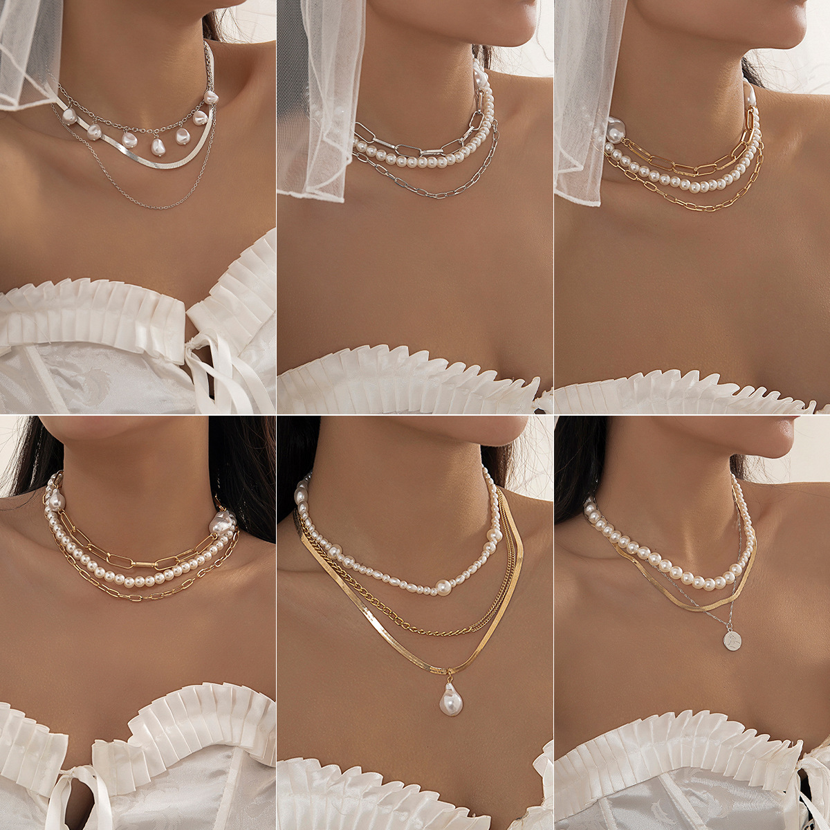 Collier avec pendentif en forme d'étoile en perles et perles artificielles de style métal_voghion.com