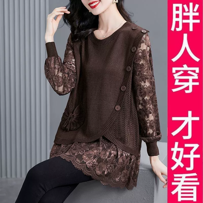 Knitted spring sweater, set for mother, plus size, western style