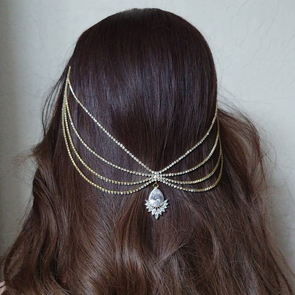 hot selling handmade water drop diamond hair chain bridal jewelry simple fashion headband headdress female Hair band_voghion.com