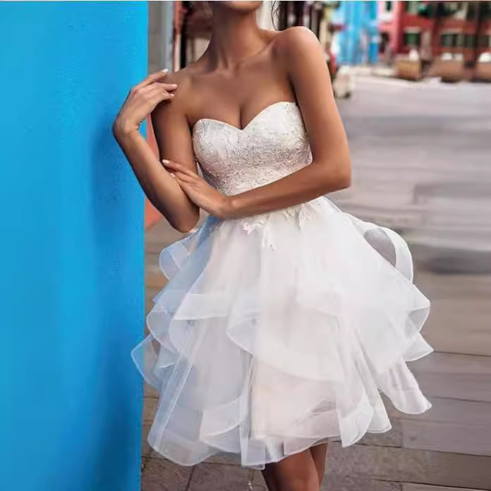Direct Supply Short Wedding Dress 2025 New White Bridesmaid Dress Bride Wedding Short Wedding Dress Toast Dress Dinner Annual Party Europe Direct Supply Short Wedding Dress 2025 New White Bridesmaid Dress Bride Wedding Short Wedding Dress Toast Dress Dinner Annual Party Europe