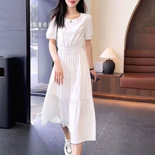 Fashionable casual dress for women 2025 summer new style temperament Korean style waist covering belly and slimming medium and long a-line dress