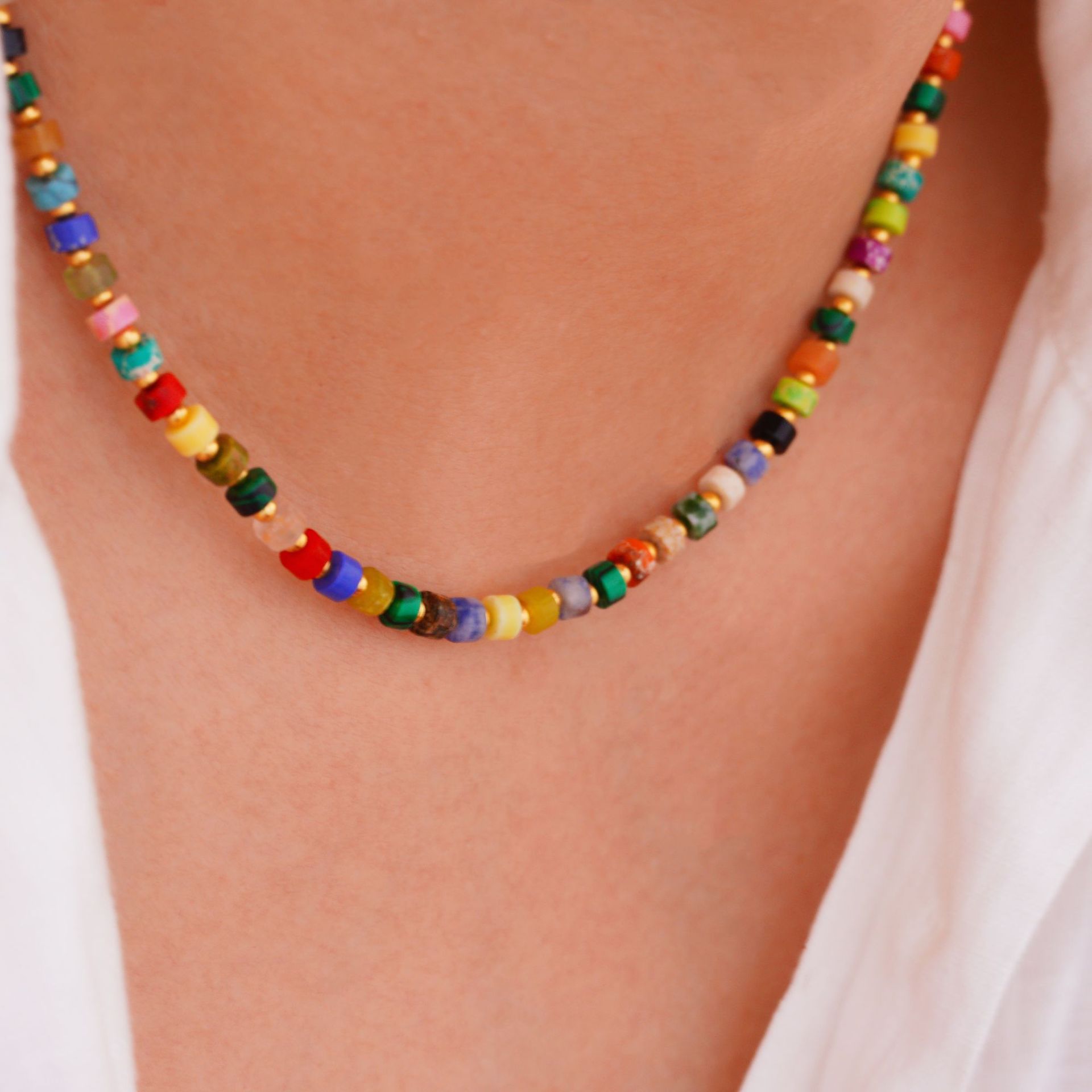 Elegant Lady Simple Style Natural Stone Titanium Steel Geometric Plating Women's Jewelry Set display picture 4