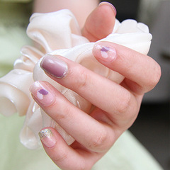 Fresh & Elegant Style Nail Stickers: Purple Heart Gradient with Glitter, Removable Wearable Short Fake Nail Tips—Wholesale