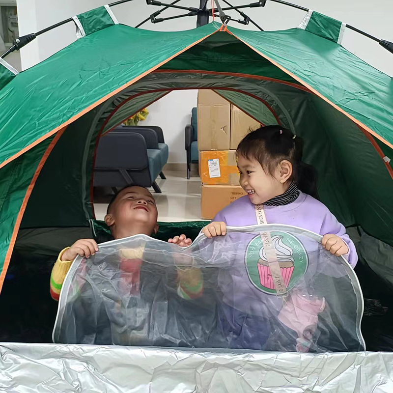 Tienda de camping plegable de pelo recto de fábrica Tienda falsa de doble capa Tienda de camping de apertura rápida automática de 2 puertas sin ventana al aire libre