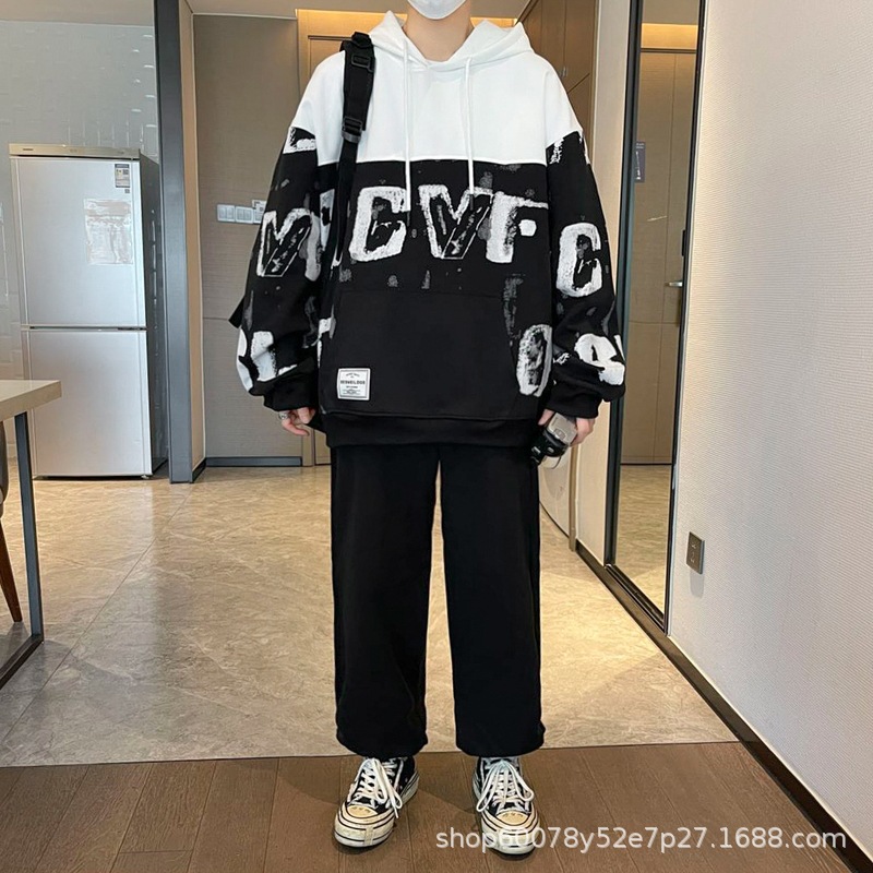 Conjunto deportivo informal para hombre 2025, nuevo conjunto completo de sudadera con capucha versátil, elegante y a la moda para primavera y otoño.