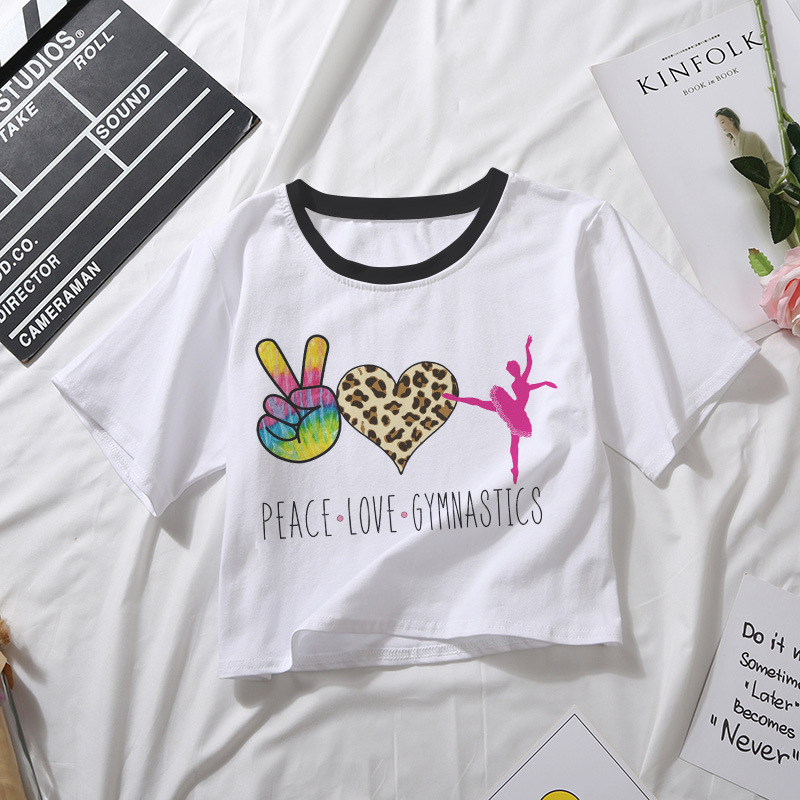 Peace Love Crop Tops Cropped hot girl wear Peace print women's short sleeve T-shirt navel exposed