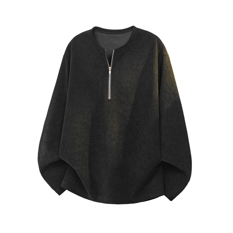 American-style Half-zip Henley Collar T-shirt For Men Women, Corduroy, Spring And Autumn Cleanfit Long-sleeve Base Layer_voghion.com