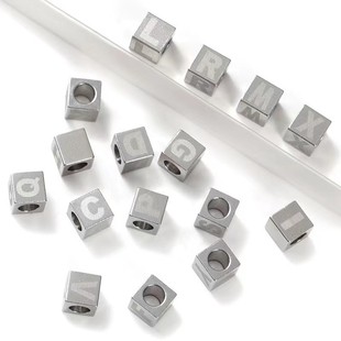 Cross-border new stainless steel cube laser engraving 26 English letters DIY jewelry through-hole beaded accessories